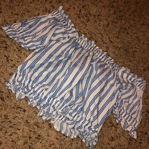 white and blue striped crop top